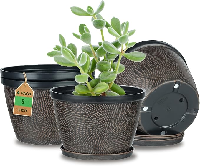 Quarut 4 Pack 6 Inch Flower Pots for Outdoor